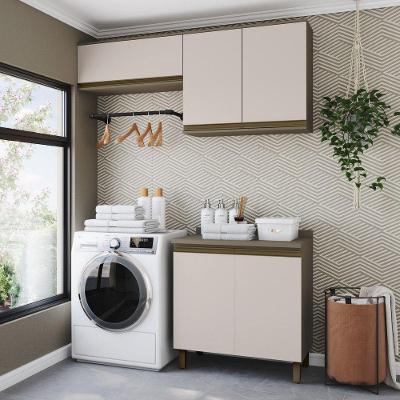 Lavanderia Modulada Lora 5 Portas 3 Prateleiras MDF 160CM Amadeirado
