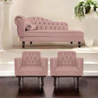 Kit Diva Recamier Diana 130Cm Lado Direito E 02 Poltronas Classic Linho - Amarena Móveis - 7