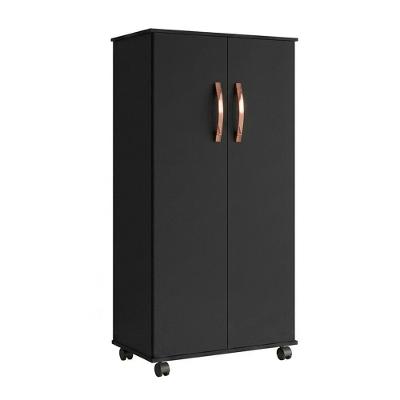 Armário Multiuso Nara 2 Portas 4 Prateleiras MDP 61CM Preto com Rodízios