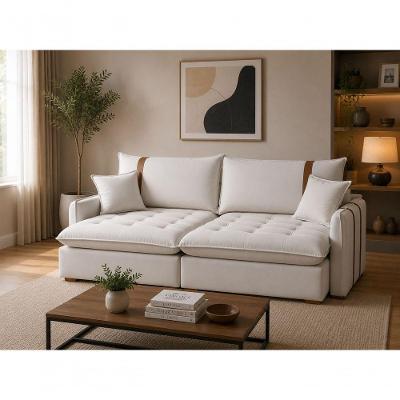 Sofá Cama Orion 2.00 3 Lugares Retrátil 200CM Bege Veludo Assento com Abertura Total