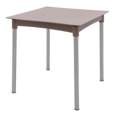 Mesa Laura Rattan Quadrada Tampo em Polipropileno Estrutura em Alumínio Anodizado Caramelo