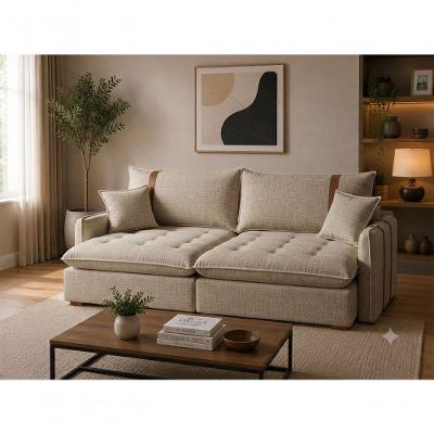 Sofá Cama Orion 3 Lugares Retrátil com Chaise 240CM Caramelo Linho Capuccino