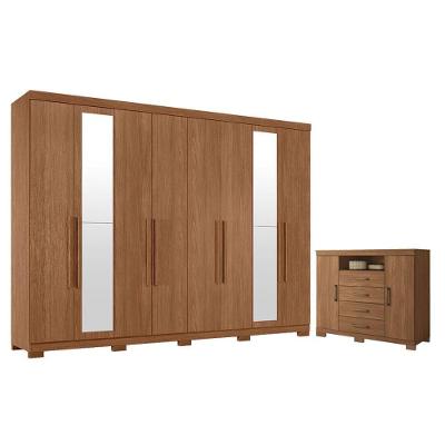 Guarda Roupa Casal com Cômoda Master New 8 Portas de Bater 4 Gavetas MDP Jatobá Acetinado Santos