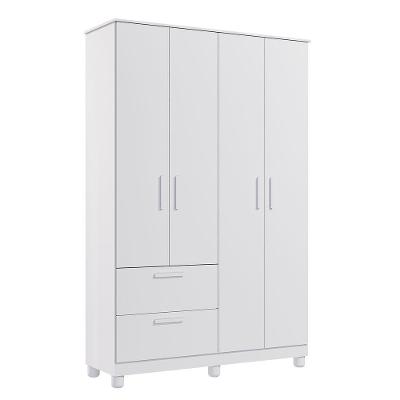Roupeiro Jujuba 4 Portas de Bater 2 Gavetas MDF Branco Loja Doce Lar 129.6CM