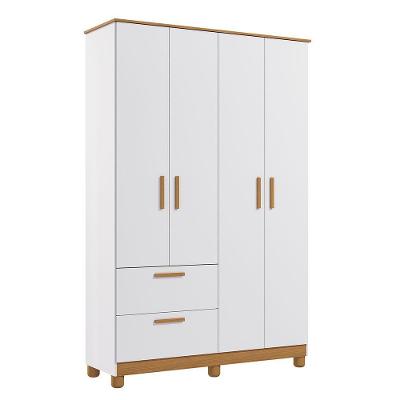 Guarda Roupa Infantil Roupeiro Jujuba 4 Portas 2 Gavetas MDF Branco Loja Doce Lar 129.6CM