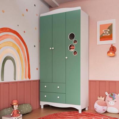 Guarda Roupa Infantil ENC004BCVD 3 Portas de Bater 2 Gavetas MDP Branco e Verde Dalla Costa Móveis