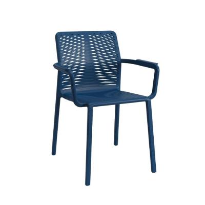 Cadeira Livy com Braços Estrutura em Plástico Assento Fixo Encosto Vazado Azul Petróleo Plaxmetal
