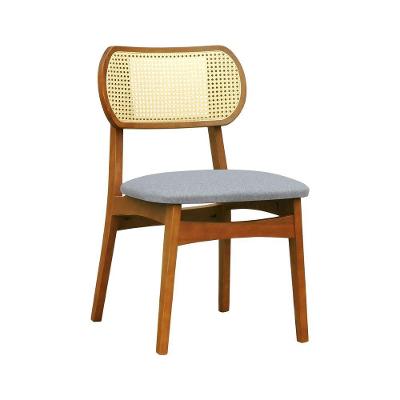 Cadeira Organik Madeira Maciça Linho Rattan Amêndoa Decorise
