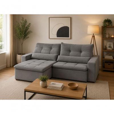 Sofá Caribe 2.00 3 Lugares 200CM Cinza Veludo Moderno Assento Amplo Encosto Macio