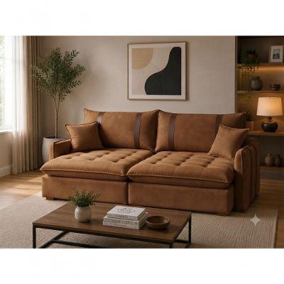 Sofá Cama Orion 3 Lugares Retrátil 180CM Marrom Veludo com Chaise