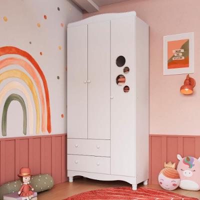 Guarda Roupa Infantil ENC004BCBC 3 Portas de Bater 2 Gavetas MDP Branco Dalla Costa Móveis 91.5CM