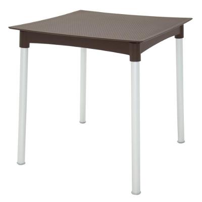 Mesa Laura Rattan Quadrada Tampo em Polipropileno Estrutura em Alumínio Anodizado Marrom Tramontina