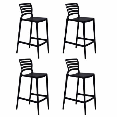 Kit 4 Banquetas Cozinha Alta Sofia Empilhável Polipropileno 44CM Preto Tramontina
