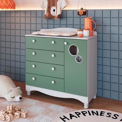 Cômoda Infantil Encanto 4 Gavetas MDP Branco e Verde Dalla Costa Móveis