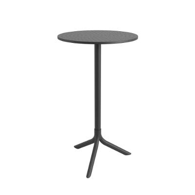 Mesa Bistrô Alta Livy Redonda Tampo em Polipropileno Estrutura em Alumínio Preto Plaxmetal 60CM
