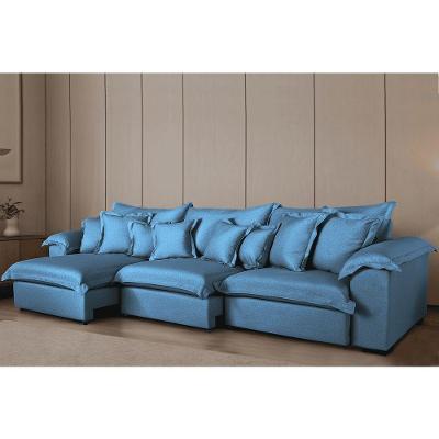 Sofá com Chaise Magnífico 8L Retrátil e Reclinável 350CM Azul Linho de Casa Decor Estofados