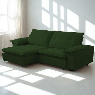 Sofá com Chaise Lisboa 3 Lugares Retrátil e Reclinável 240CM Verde Lansof Brasil