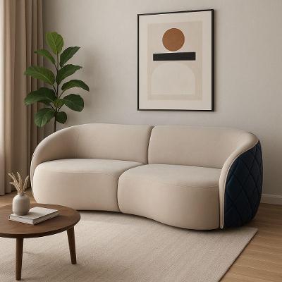 Sofá Modular Viena 3 Lugares Fixo 200CM Bege Veludo e Courino Divani
