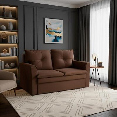 Sofá Mobi 2 Lugares Fixo 150CM Marrom Suede Moderno Estrutura MDF MDP Herrero