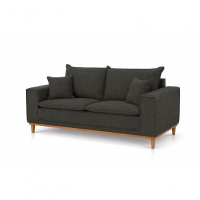 Sofá Margot 3 Lugares Fixo 180CM Cinza Veludo Base Madeira Margot