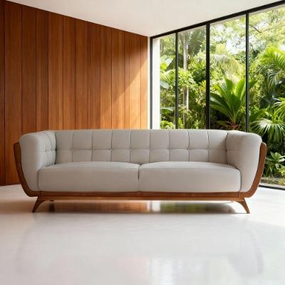 Sofá Madri 3 Lugares 240CM Branco Corino com Pés de Madeira Divani