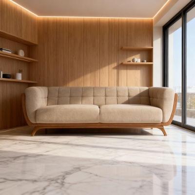 Sofá Madri 3 Lugares 240CM Bege Bouclê Corino Sala Clínica Premium Divani