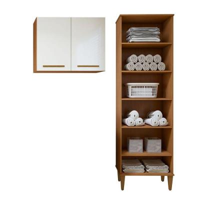Lavanderia Modulada Belém Armário Multiuso 2 Portas 6 Prateleiras MDP 140CM Bege Kaiki Móveis