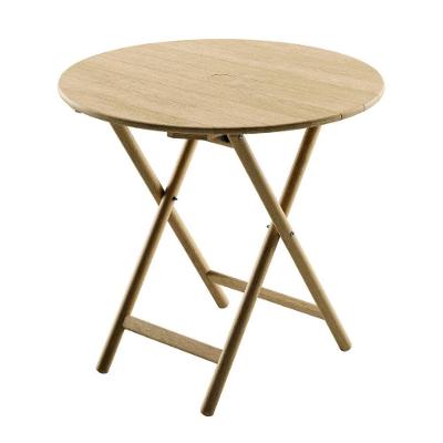Mesa Dobrável Redonda Bossa em Madeira Tauari com Furo para Ombrelone Natural 80CM Tramontina