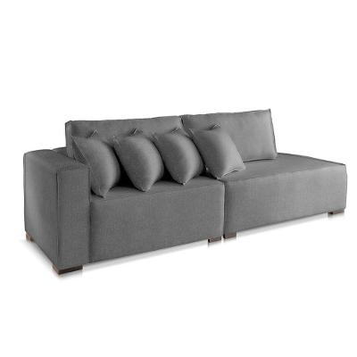 Sofá Modular Isa 3 Lugares com Chaise 210CM Grafite Linho com Almofadas Soltas Isa Be
