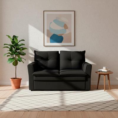 Sofá Mobi 2 Lugares Fixo 150CM Preto Suede Pequeno para Sala Herrero