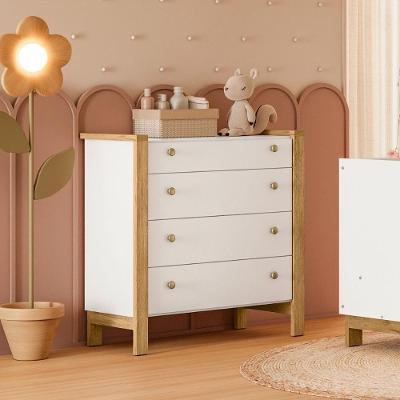 Cômoda Infantil Charlotte 4 Gavetas MDF-MDP Puxador Metalizado Branco Mais de Casa