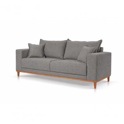 Sofá Mila 3 Lugares Fixo 240CM Cinza Linho Almofada Solta Base Madeira Mila