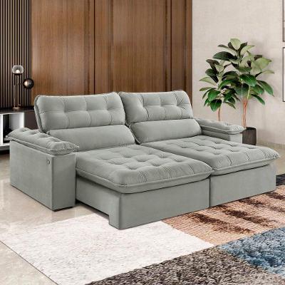 Sofá com Chaise Texas 4 Lugares Retrátil 254CM Cinza Veludo Blossom Casa