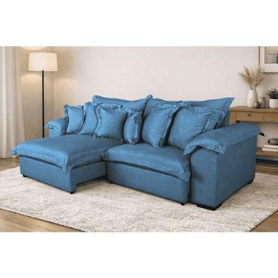 Sofá com Chaise Magnífico 5 Lugares Retrátil e Reclinável 260CM Azul Linho