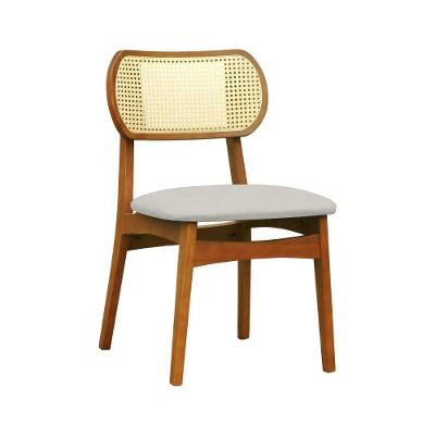 Cadeira Organik Madeira Maciça Linho Rattan Amêndoa Decorise