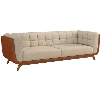 Sofá Coin 3 Lugares Fixo 240CM Caramelo e Off White Sallar Home