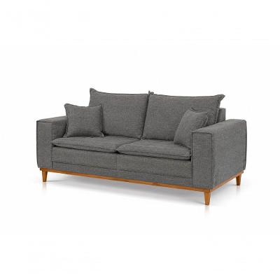 Sofá Margot 3 Lugares 220CM Cinza Linho Base Madeira Almofada Solta