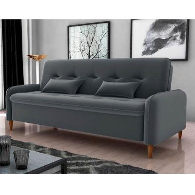 Sofá Cama Donna 3 Lugares Reclinável 206CM Cinza Veludo Estrutura Madeira Matrix