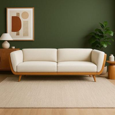Sofá Compose 3 Lugares Fixo 240CM Off-white Bouclê Corino Caramelo Divani