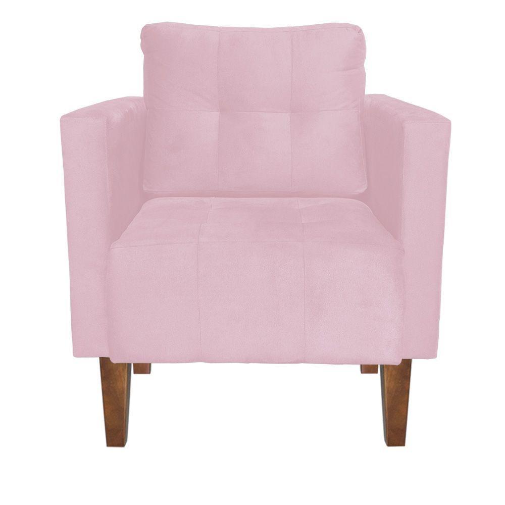 Kit 2 Poltronas Livia Suede Rosa Bebê Pés Chanfrado Castanho - D'rossi - 4