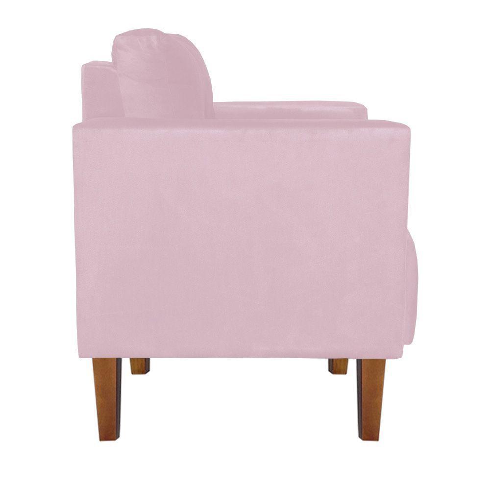 Kit 2 Poltronas Livia Suede Rosa Bebê Pés Chanfrado Castanho - D'rossi - 6