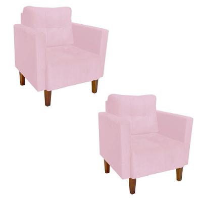 Kit 2 Poltronas Livia Suede Rosa Bebê Pés Chanfrado Castanho - D'rossi