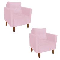 Kit 2 Poltronas Livia Suede Rosa Bebê Pés Chanfrado Castanho - D'rossi - 1