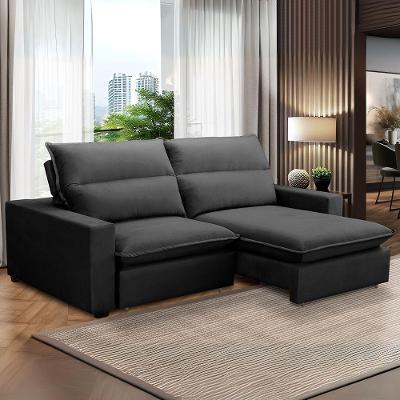 Sofá com Chaise Andreza 2 Lugares Retrátil e Reclinável 240CM Grafite Lansof Brasil