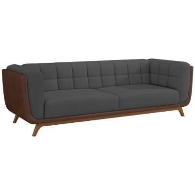 Sofá Coin 2 Lugares 180CM Marrom com Courino e Veludo Sallar Home