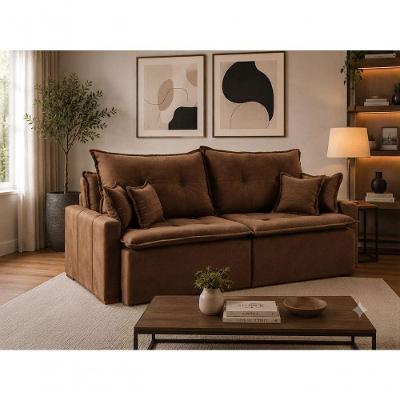 Sofá Orfeu 2.00 3 Lugares Retrátil e Reclinável 200CM Marrom Veludo
