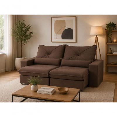 Sofá com Chaise Veneza 3 Lugares Retrátil e Reclinável 250CM Marrom