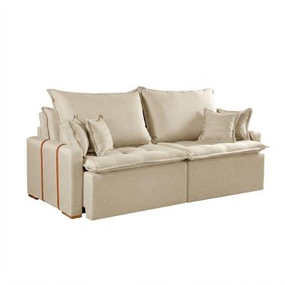 Sofá com Chaise Orfeu 3 Lugares Retrátil e Reclinável 180CM Bege