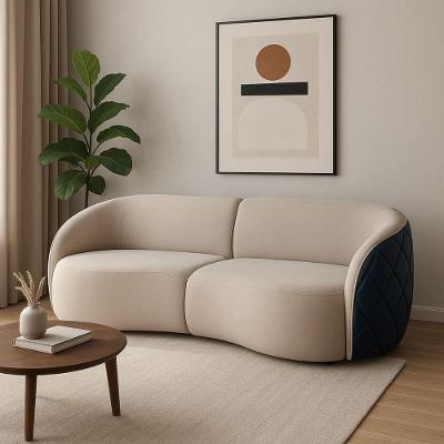 Sofá Modular Viena 3 Lugares Fixo 240CM Bege Veludo e Courino Divani