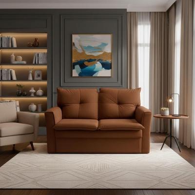 Sofá Mobi 2 Lugares Fixo 150CM Marrom Claro Suede Pequeno Herrero